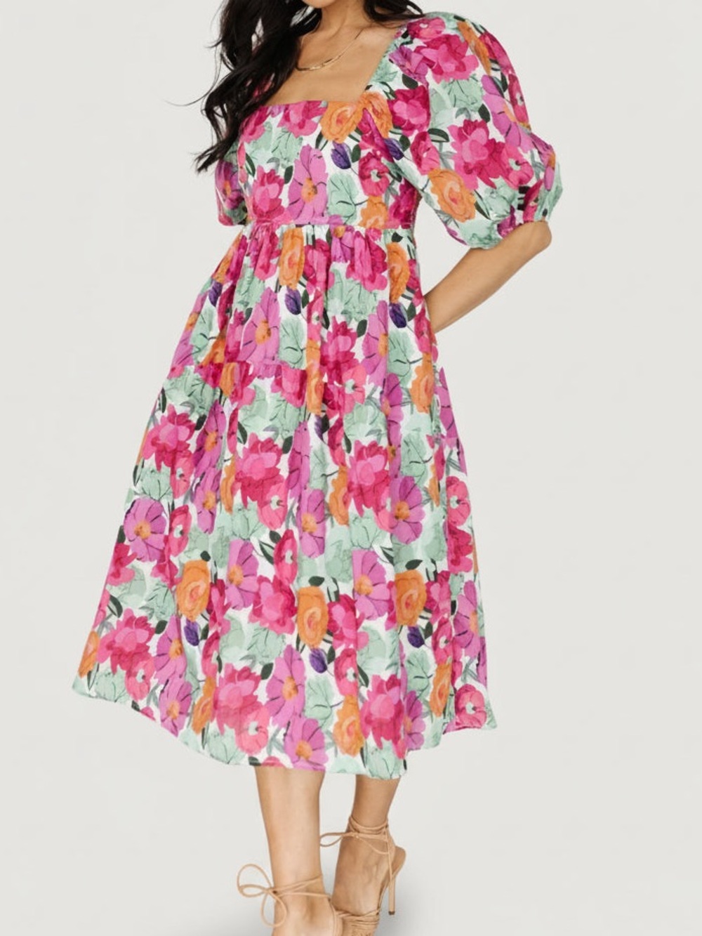 Baltic Born Aimee Midi Dress M NWT Pink Floral Puff Sleeve Cottagecore
